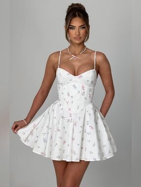 Babyboo Analeigh Mini Dress - White Multi Floral Print Size XS